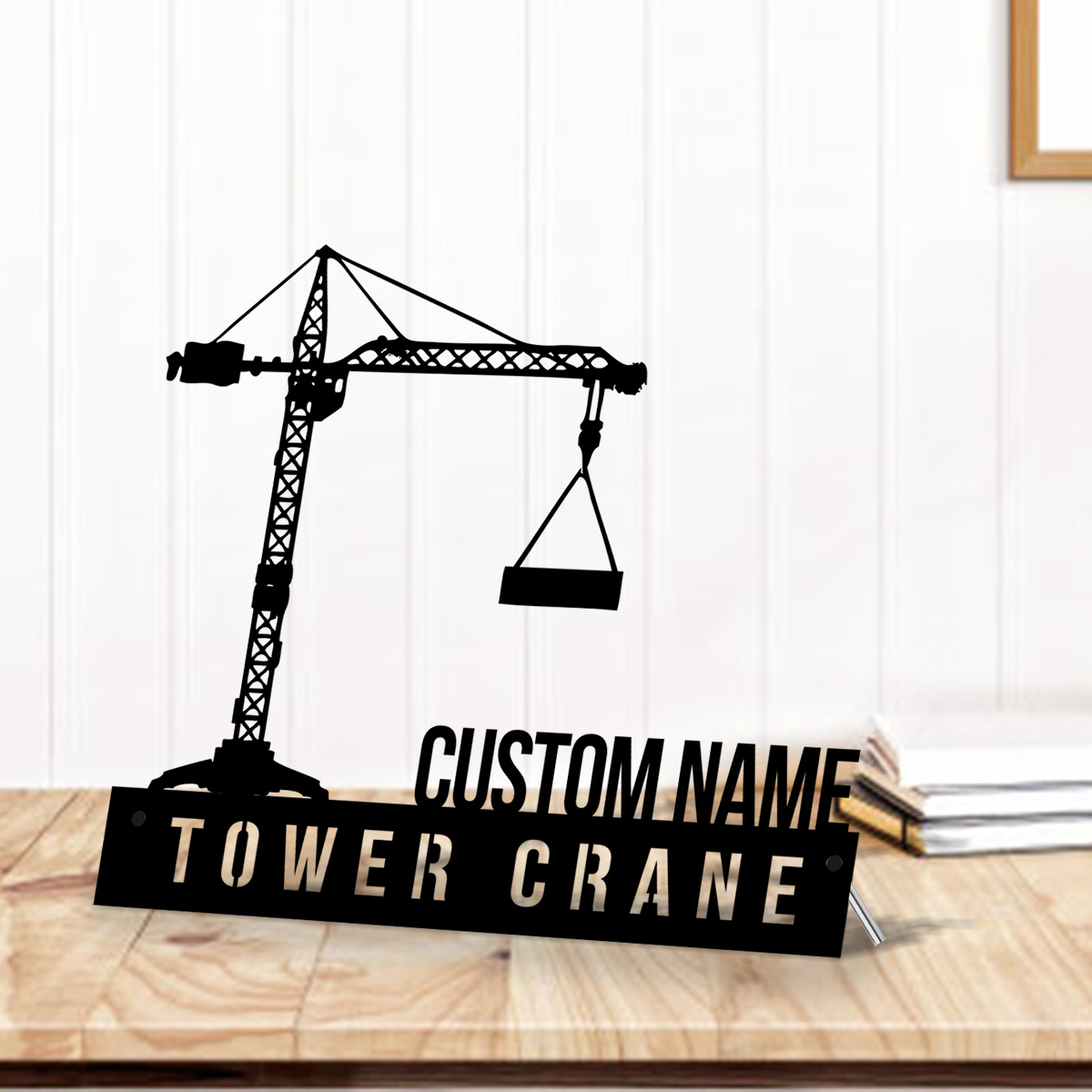 Heavy Equipment Names - CUSTOM Tower Crane โต๊ะชื่อแผ่น WEDGE ส่วนบุคคลรถก่อสร้างป้ายสํานักงานป้าย
