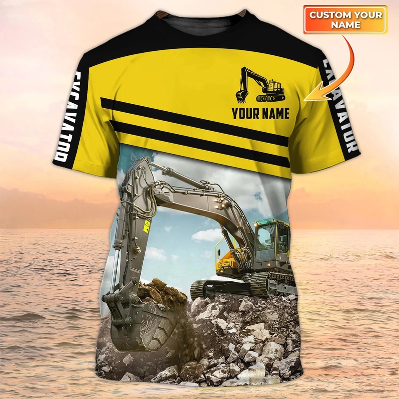 Heavy Equipment Names - เสื้อยืดผู้ชายแฟชั่นฤดูร้อนใหม่ล่าสุด พิมพ์ลาย 3D รถขุดหนัก พร้อมชื่อส่วนตัว 1